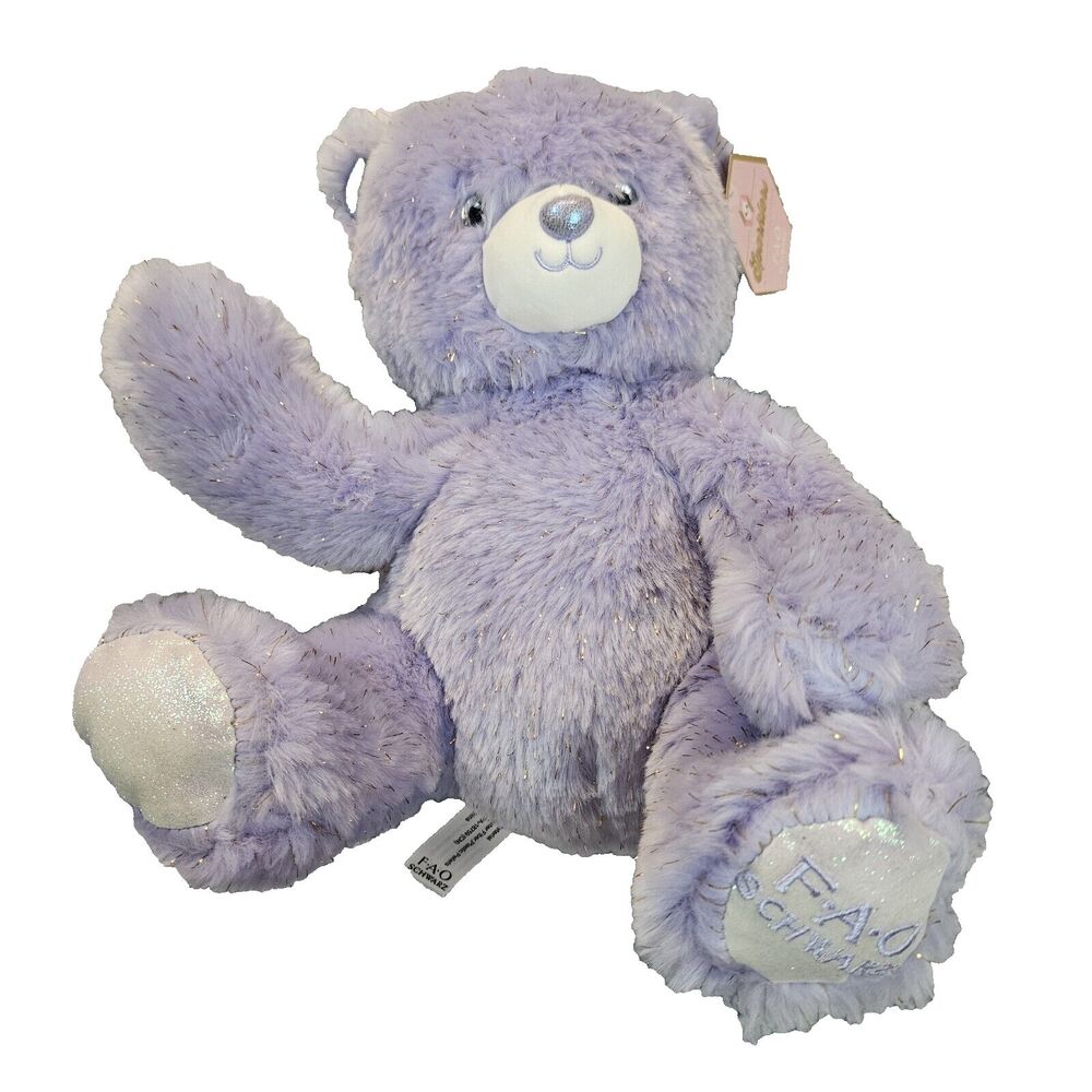10” FAO Schwarz Sparklers Purple Teddy Bear Plush Stuffed Animal NWT